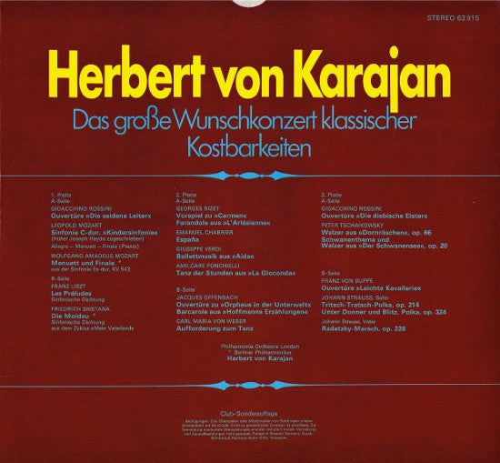 Herbert von Karajan : Das Große Wunschkonzert Klassischer Kostbarkeiten (3xLP, Comp, Club, Gat)