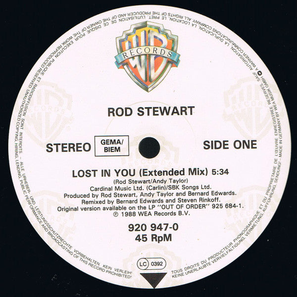 Rod Stewart : Lost In You (Extended Remix) (12", Single)