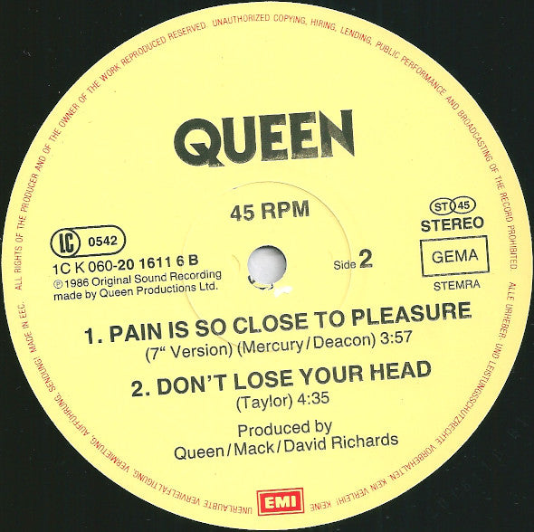 Queen : Pain Is So Close To Pleasure (Extended Remix) (12", Maxi)