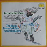 Camille Saint-Saëns - Karlheinz Böhm · Loriot · Alfons & Aloys Kontarsky · Wiener Philharmoniker · Karl Böhm / Benjamin Britten - Lorin Maazel : Karneval Der Tiere / The Young Person's Guide To The Orchestra (LP)
