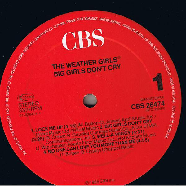 The Weather Girls : Big Girls Don't Cry (LP, Album)