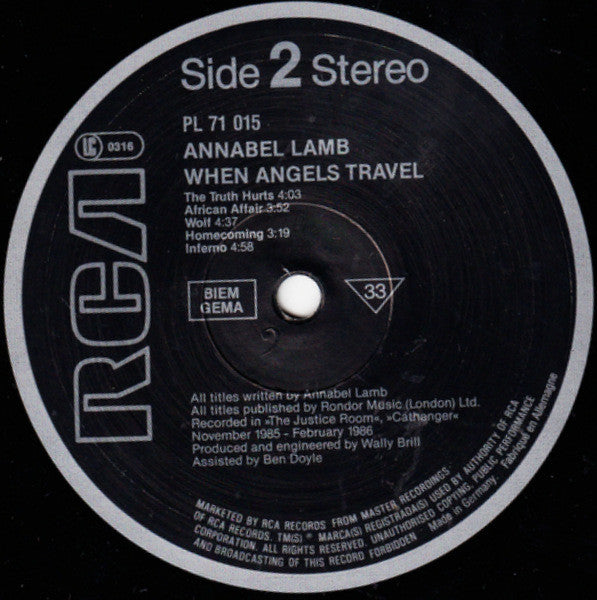 Annabel Lamb : When Angels Travel (LP, Album)