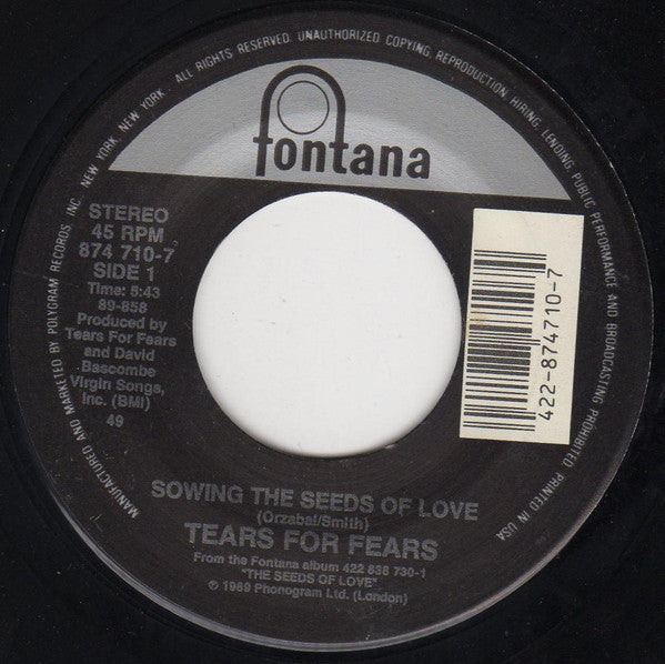 Tears For Fears : Sowing The Seeds Of Love (7", Single)