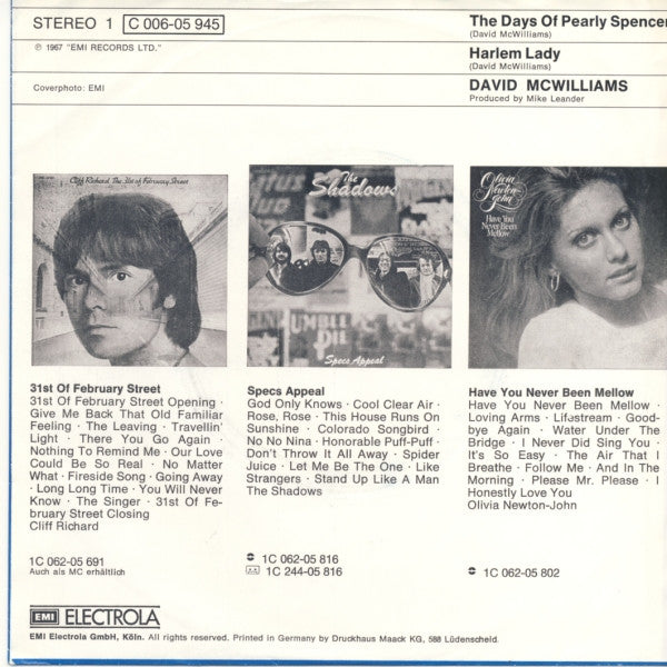 David McWilliams : The Days Of Pearly Spencer (7", Single, RE)