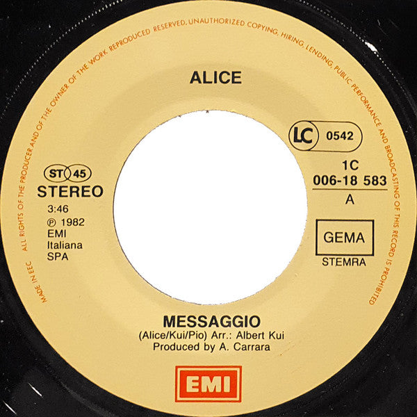 Alice (4) : Messaggio (7", Single)