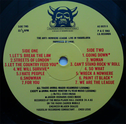 The Anti-Nowhere League* : Live In Yugoslavia (LP, Album)