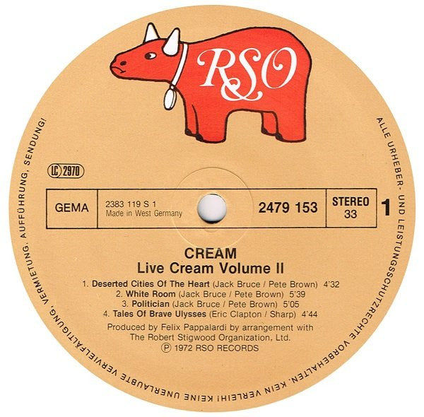 Cream (2) : Live Cream Volume II (LP, Album, RE, RP)