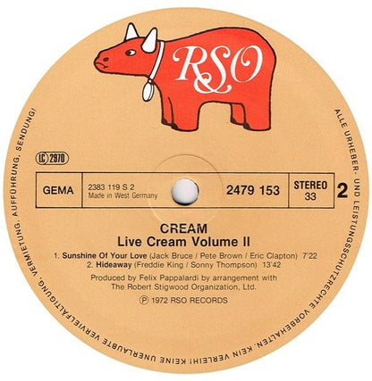 Cream (2) : Live Cream Volume II (LP, Album, RE, RP)