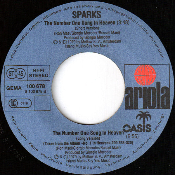Sparks : The Number One Song In Heaven (7", Single)