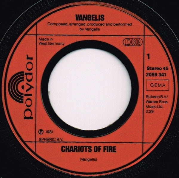 Vangelis : Titles From Chariots Of Fire (7", Single)