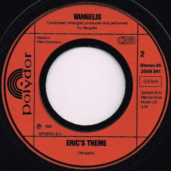 Vangelis : Titles From Chariots Of Fire (7", Single)
