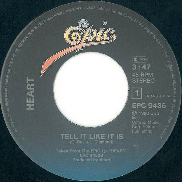 Heart : Tell It Like It Is (7", Single)