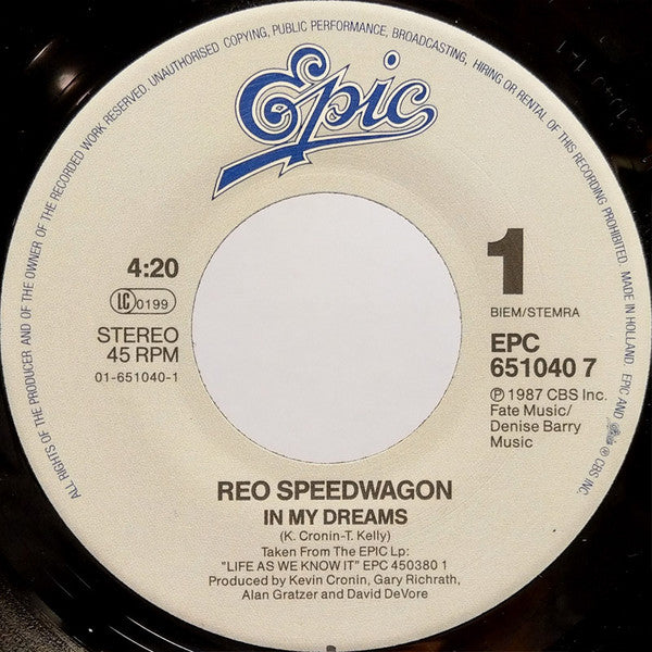 REO Speedwagon : In My Dreams (7", Single)
