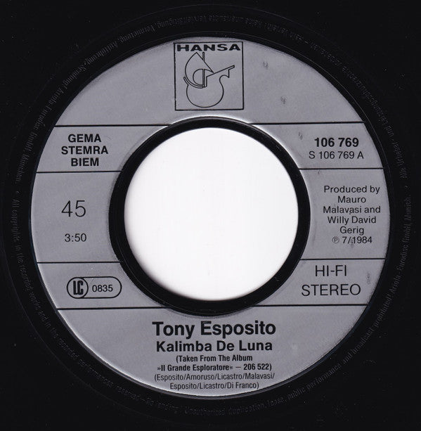 Tony Esposito : Kalimba De Luna (7", Single)