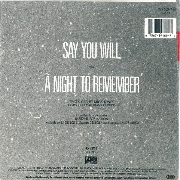 Foreigner : Say You Will (7", Single, RSA)