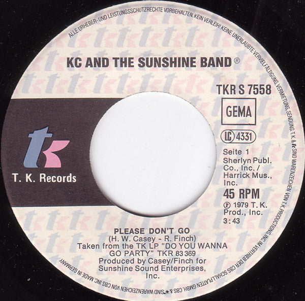 KC And The Sunshine Band* : Please Don't Go (7", Single)