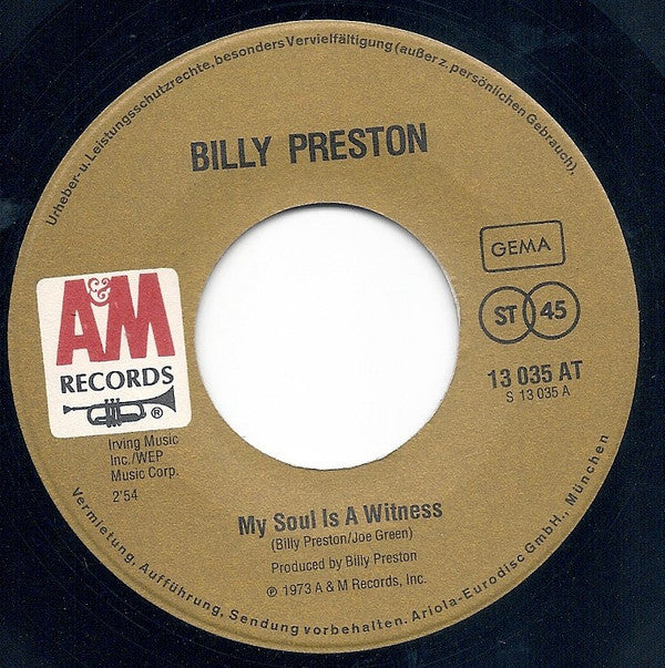 Billy Preston : My Soul Is A Witness / Space Race (7", Single)