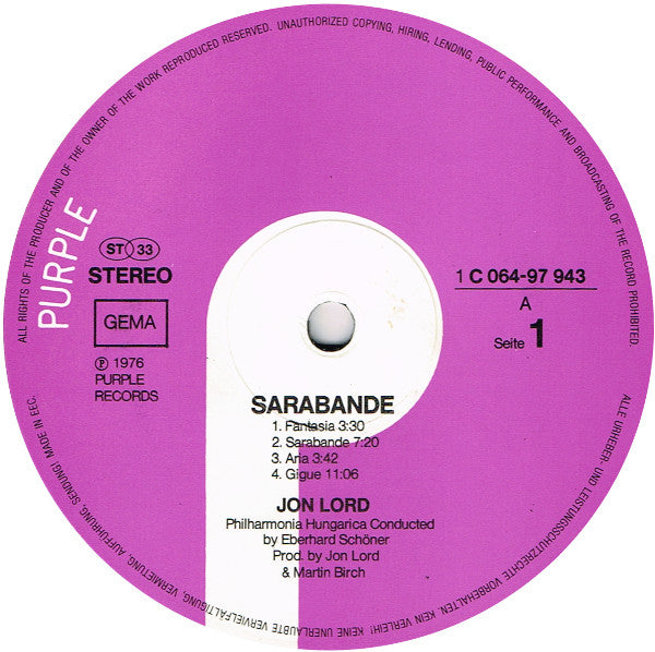 Jon Lord : Sarabande (LP, Album, RP, Die)