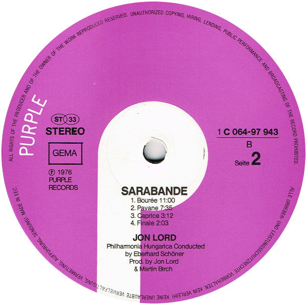 Jon Lord : Sarabande (LP, Album, RP, Die)
