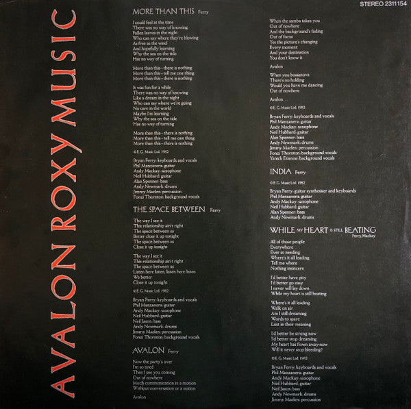 Roxy Music : Avalon (LP, Album, Ger)