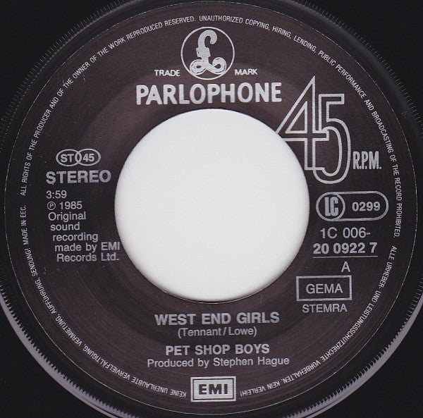 Pet Shop Boys : West End Girls (7", Single)