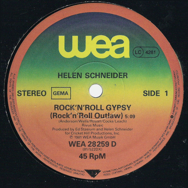 Helen Schneider With The Kick (2) : Rock 'N' Roll Gypsy (12", Maxi)