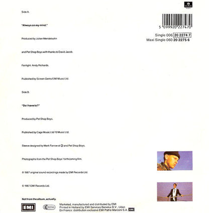 Pet Shop Boys : Always On My Mind (7", Single)