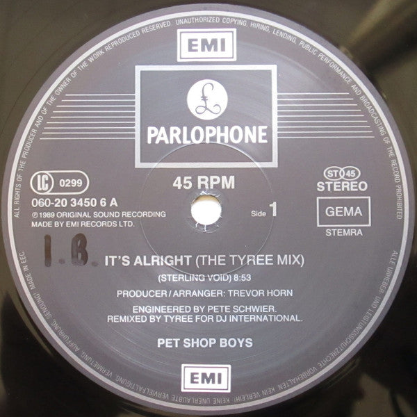 Pet Shop Boys : It's Alright (The DJ International Mixes) (12", Maxi)