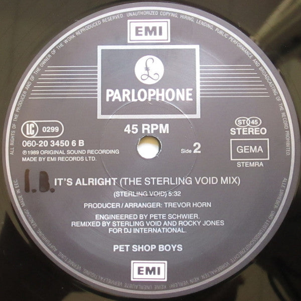 Pet Shop Boys : It's Alright (The DJ International Mixes) (12", Maxi)