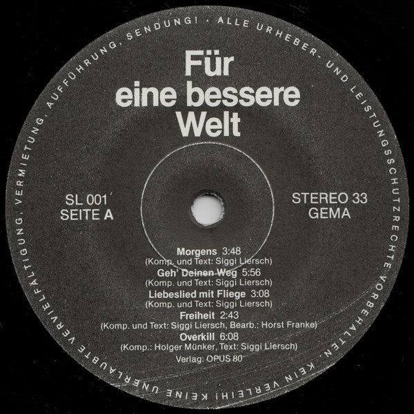 Siggi Liersch : Für Eine Bessere Welt (LP, Album)