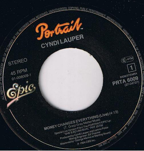 Cyndi Lauper : Money Changes Everything (Live) (7", Single)