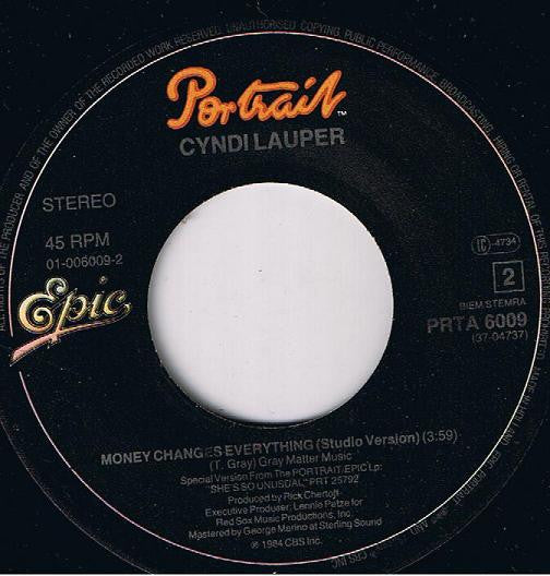 Cyndi Lauper : Money Changes Everything (Live) (7", Single)