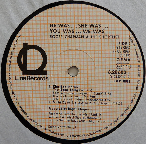 Roger Chapman And The Shortlist : He Was… She Was… You Was… We Was… (2xLP, Album, 3rd)