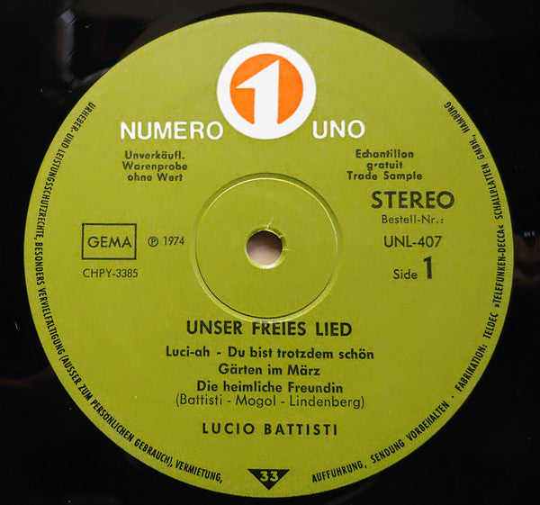 Lucio Battisti : Unser Freies Lied (LP)
