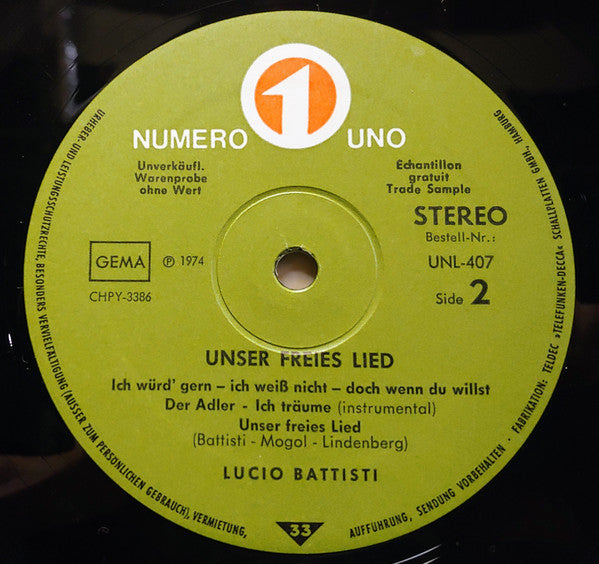 Lucio Battisti : Unser Freies Lied (LP)