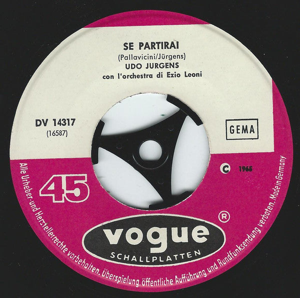 Udo Jürgens : Abbraciami Forte / Se Partirai (7", Single)