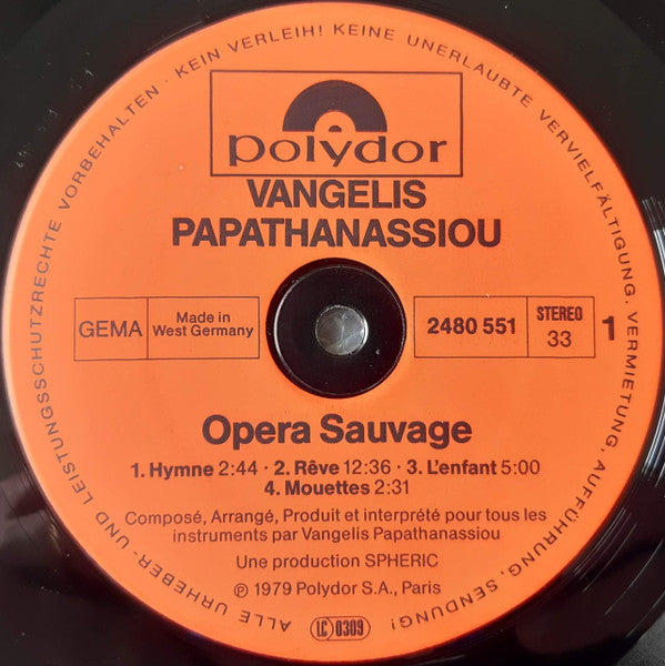 Vangelis Papathanassiou* : Opera Sauvage (LP, Album, Inj)