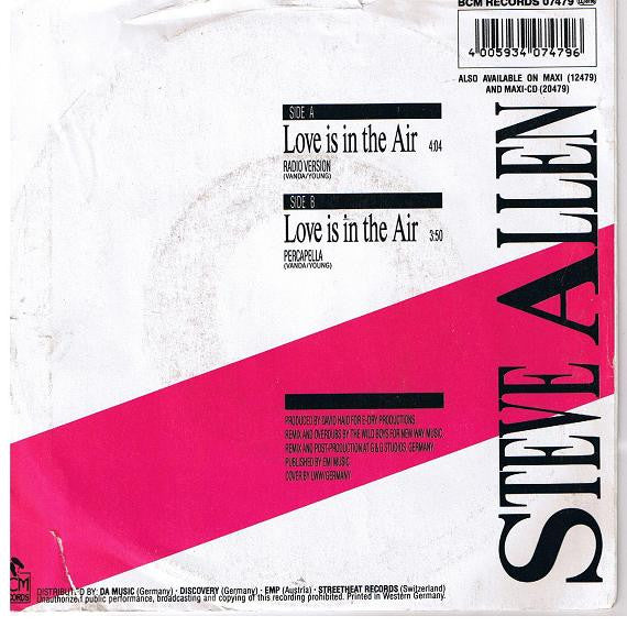 Steve Allen : Love Is In The Air (90's Remix) (7", Single)