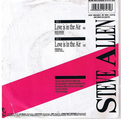 Steve Allen : Love Is In The Air (90's Remix) (7", Single)