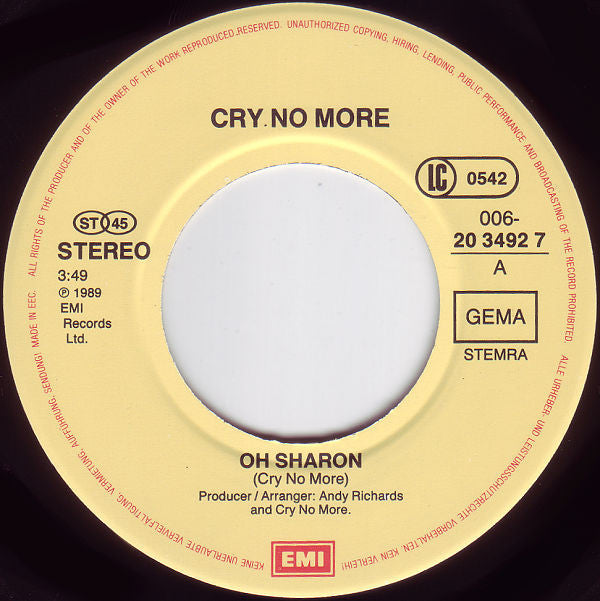 Cry No More : Oh Sharon! (7", Single)