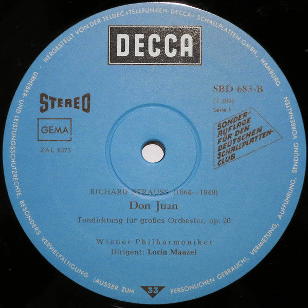 Richard Strauss, Die Wiener Philharmoniker*, Lorin Maazel, Friedrich Gulda : Don Juan, Tafelmusik Und Tanz Aus „Der Bürger Als Edelmann“, Walzerfolge Aus „Der Rosenkavalier“ (LP, Comp, Club)