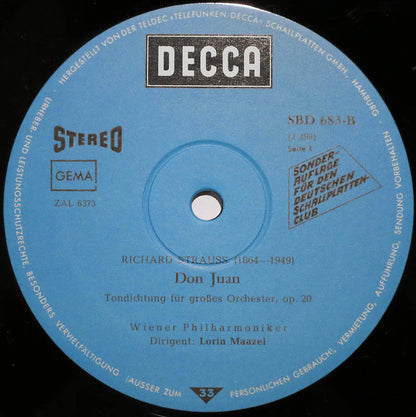 Richard Strauss, Die Wiener Philharmoniker*, Lorin Maazel, Friedrich Gulda : Don Juan, Tafelmusik Und Tanz Aus „Der Bürger Als Edelmann“, Walzerfolge Aus „Der Rosenkavalier“ (LP, Comp, Club)