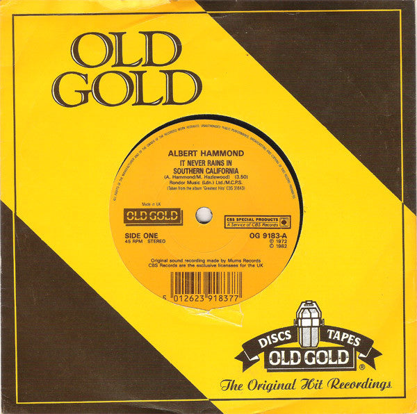 Albert Hammond : It Never Rains In Southern California (7", Single)