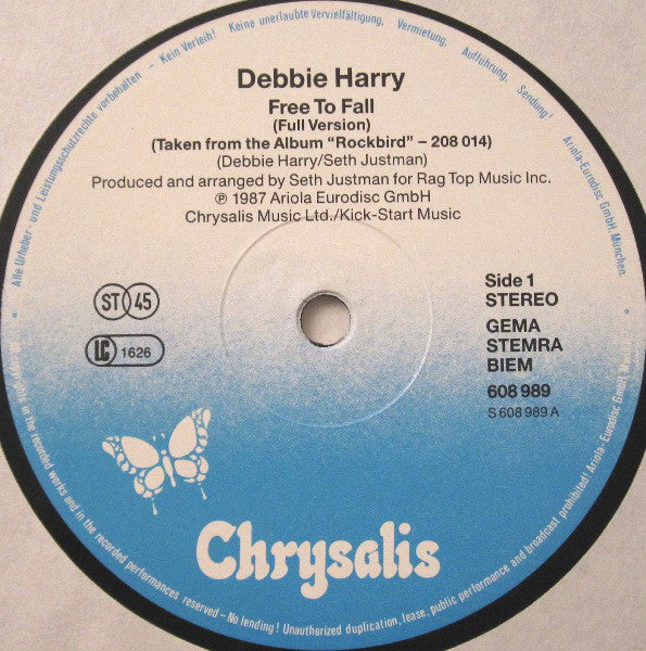 Deborah Harry : Free To Fall (12", Maxi)
