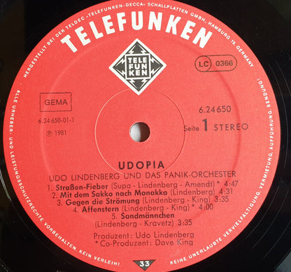 Udo Lindenberg & Panik Orchester* : Udopia (LP, Album, Club)