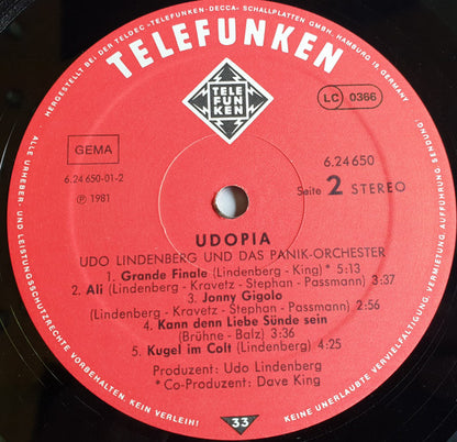 Udo Lindenberg & Panik Orchester* : Udopia (LP, Album, Club)