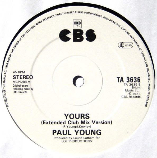 Paul Young : Come Back And Stay / Yours (Extended Club Mix Versions) (12")