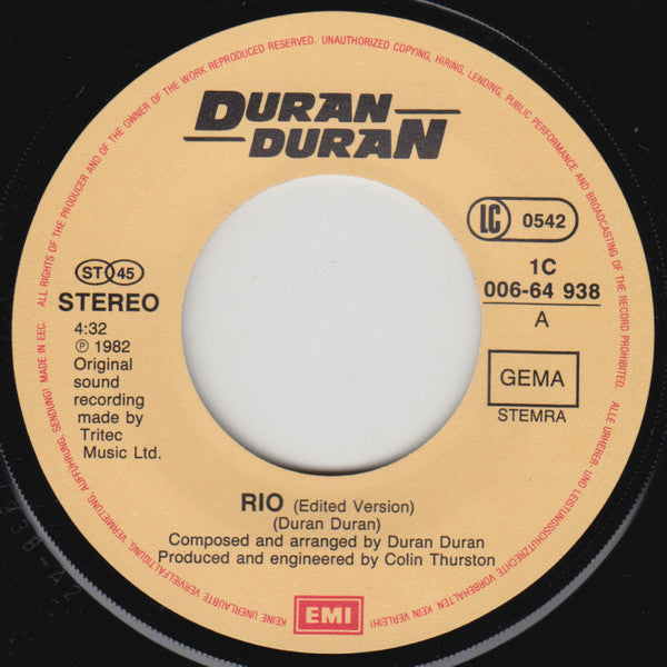 Duran Duran : Rio (7", Single)