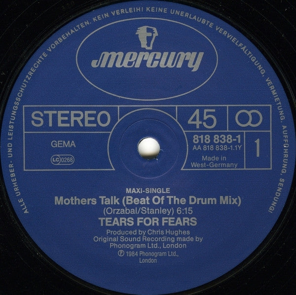 Tears For Fears : Mothers Talk (Extended Version) (12", Maxi)