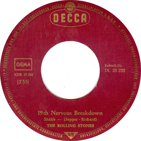 The Rolling Stones : 19th Nervous Breakdown / As Tears Go By (7", Single)